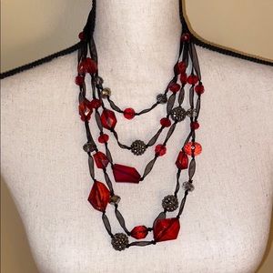 Multilevel red and black necklace